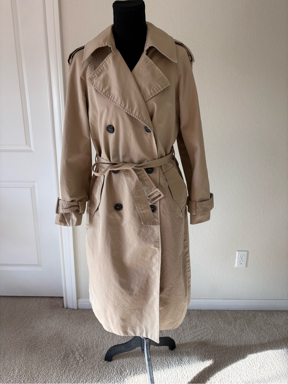 H&M Beige Double-Breasted Trench Coat with Belt Cotton Sz S EUC